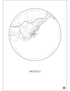 Affiche Monaco – Poster carte de ville 5km | Gravura – Fond clair