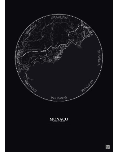 Affiche Monaco – Poster carte de ville 10km | Gravura – Fond foncé