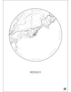 Affiche Monaco – Poster carte de ville 10km | Gravura – Fond clair