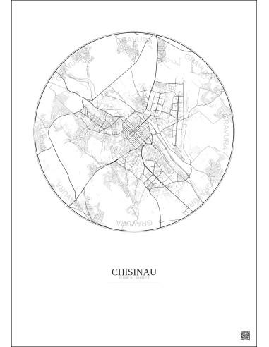 Affiche Chisinau – Poster carte de ville 10km | Gravura – Fond clair