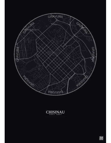 Affiche Chisinau – Poster carte de ville 2.5km | Gravura – Fond foncé