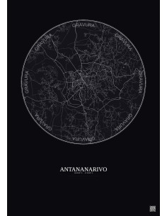 Affiche Antananarivo – Poster carte de ville 10km | Gravura – Fond foncé