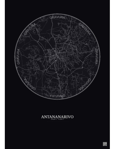 Antananarivo City Map Poster 10km | Gravura – Dark background