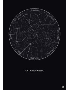 Affiche Antananarivo – Poster carte de ville 2.5km | Gravura – Fond foncé
