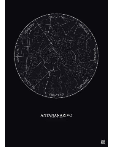 Antananarivo City Map Poster 2.5km | Gravura – Dark background