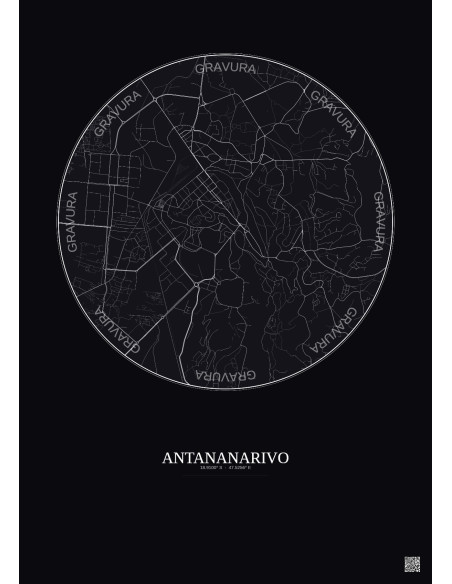 Antananarivo City Map Poster 2.5km | Gravura – Dark background