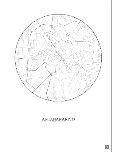 Affiche Antananarivo – Poster carte de ville 2.5km | Gravura – Fond clair