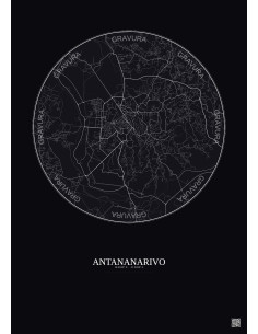 Affiche Antananarivo – Poster carte de ville 6km | Gravura – Fond foncé