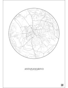 Affiche Antananarivo – Poster carte de ville 6km | Gravura – Fond clair