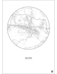 Affiche Skopje – Poster carte de ville 10km | Gravura – Fond clair