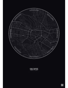 Affiche Skopje – Poster carte de ville 2.5km | Gravura – Fond foncé