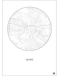 Affiche Skopje – Poster carte de ville 2.5km | Gravura – Fond clair
