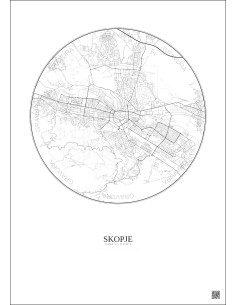 Affiche Skopje – Poster carte de ville 6km | Gravura – Fond clair