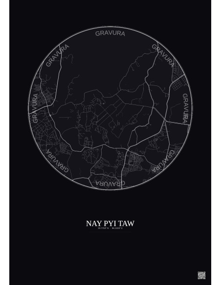 Affiche Nay Pyi Taw – Poster carte de ville 6km | Gravura – Fond foncé