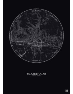 Affiche Ulaanbaatar – Poster carte de ville 10km | Gravura – Fond foncé
