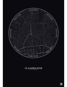Affiche Ulaanbaatar – Poster carte de ville 2.5km | Gravura – Fond foncé