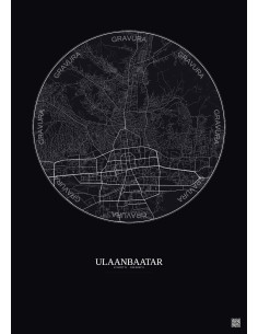 Affiche Ulaanbaatar – Poster carte de ville 6km | Gravura – Fond foncé