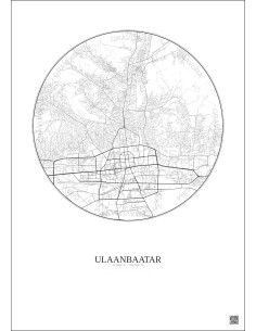 Affiche Ulaanbaatar – Poster carte de ville 6km | Gravura – Fond clair