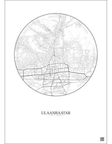 Affiche Ulaanbaatar – Poster carte de ville 6km | Gravura – Fond clair