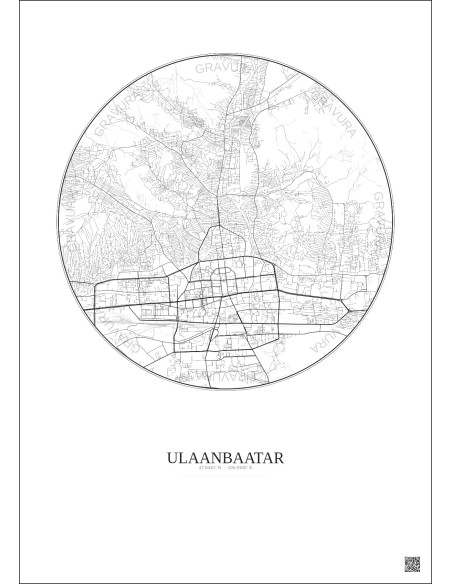Affiche Ulaanbaatar – Poster carte de ville 6km | Gravura – Fond clair