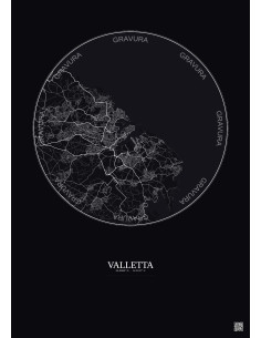 Affiche Valletta – Poster carte de ville 10km | Gravura – Fond foncé