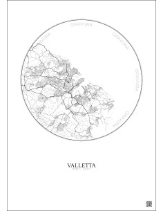 Affiche Valletta – Poster carte de ville 10km | Gravura – Fond clair