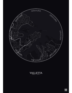 Affiche Valletta – Poster carte de ville 2.5km | Gravura – Fond foncé