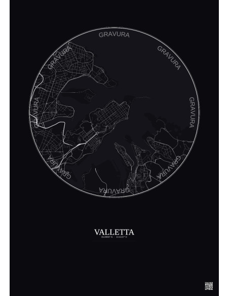 Affiche Valletta – Poster carte de ville 2.5km | Gravura – Fond foncé