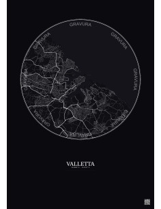 Affiche Valletta – Poster carte de ville 6km | Gravura – Fond foncé