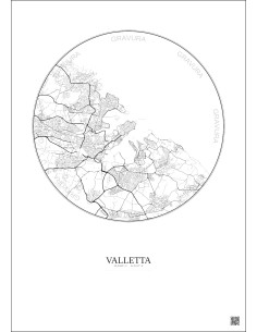 Affiche Valletta – Poster carte de ville 6km | Gravura – Fond clair