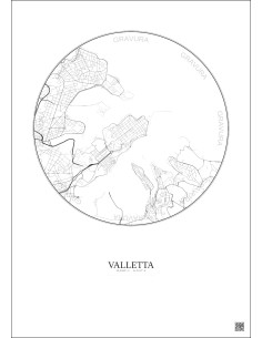 Affiche Valletta – Poster carte de ville 2.5km | Gravura – Fond clair