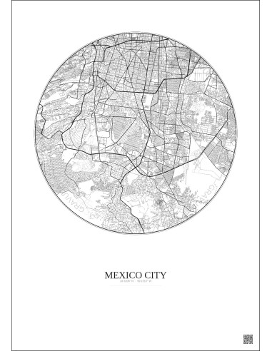 Affiche Mexico City – Poster carte de ville 10km | Gravura – Fond clair