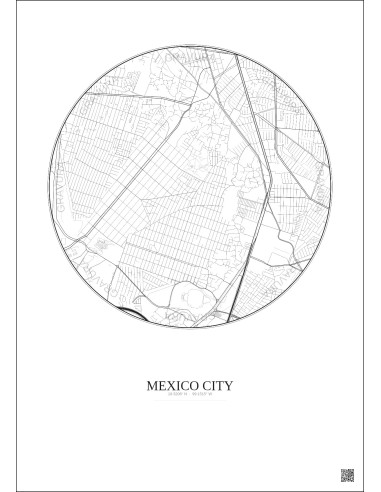 Affiche Mexico City – Poster carte de ville 2.5km | Gravura – Fond clair