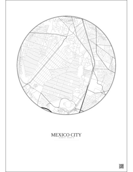 Affiche Mexico City – Poster carte de ville 2.5km | Gravura – Fond clair