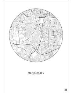 Affiche Mexico City – Poster carte de ville 6km | Gravura – Fond clair