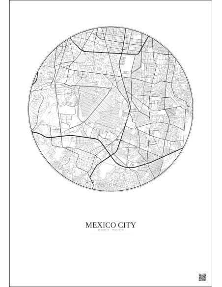 Affiche Mexico City – Poster carte de ville 6km | Gravura – Fond clair