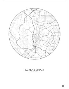 Affiche Kuala Lumpur – Poster carte de ville 2.5km | Gravura – Fond clair