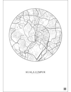 Affiche Kuala Lumpur – Poster carte de ville 6km | Gravura – Fond clair