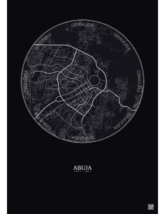 Affiche Abuja – Poster carte de ville 10km | Gravura – Fond foncé