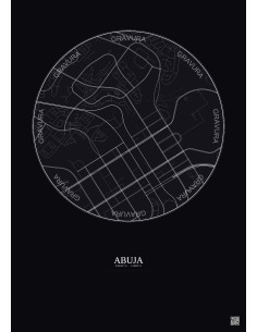 Affiche Abuja – Poster carte de ville 2.5km | Gravura – Fond foncé