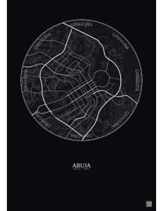 Affiche Abuja – Poster carte de ville 6km | Gravura – Fond foncé