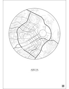 Affiche Abuja – Poster carte de ville 6km | Gravura – Fond clair