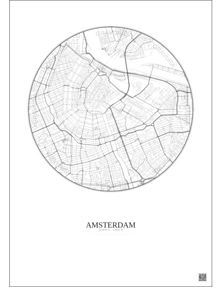 Affiche Amsterdam – Poster carte de ville 2.5km | Gravura – Fond clair