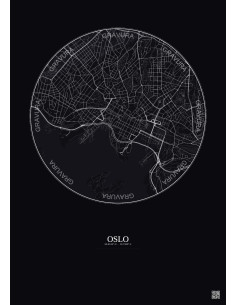 Affiche Oslo – Poster carte de ville 2.5km | Gravura – Fond foncé