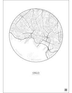 Affiche Oslo – Poster carte de ville 2.5km | Gravura – Fond clair