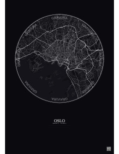 Affiche Oslo – Poster carte de ville 6km | Gravura – Fond foncé