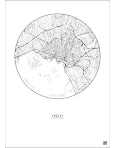 Affiche Oslo – Poster carte de ville 6km | Gravura – Fond clair