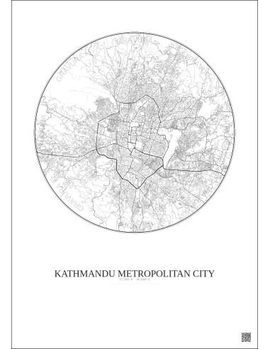 Kathmandu Metropolitan City City Map Poster 10km | Gravura – Light background