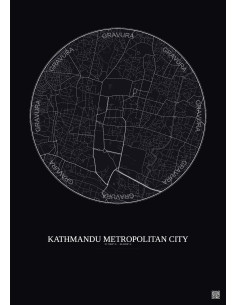 Affiche Kathmandu Metropolitan City – Poster carte de ville 2.5km | Gravura – Fond foncé