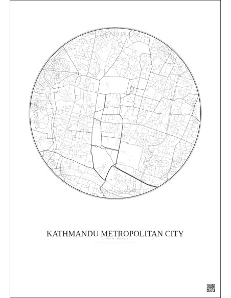 Affiche Kathmandu Metropolitan City – Poster carte de ville 2.5km | Gravura – Fond clair